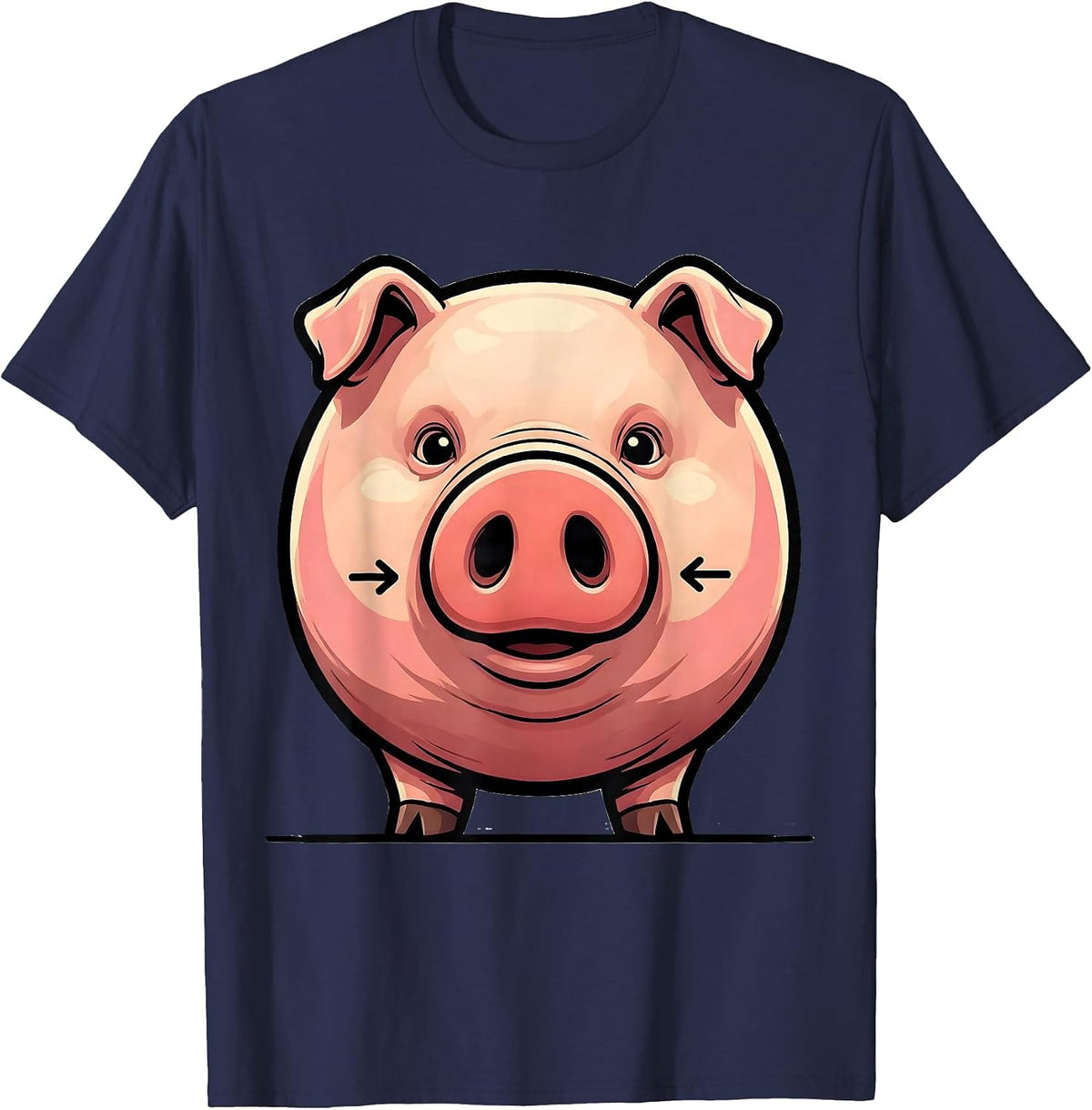 Men's Cartoon Pink Pig Farm Animal Lover Humor T-Shirt - Navy Blue