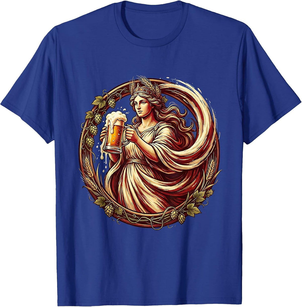 Beer Goddess Overflowing Stein Illustration T-Shirt - Royal Blue