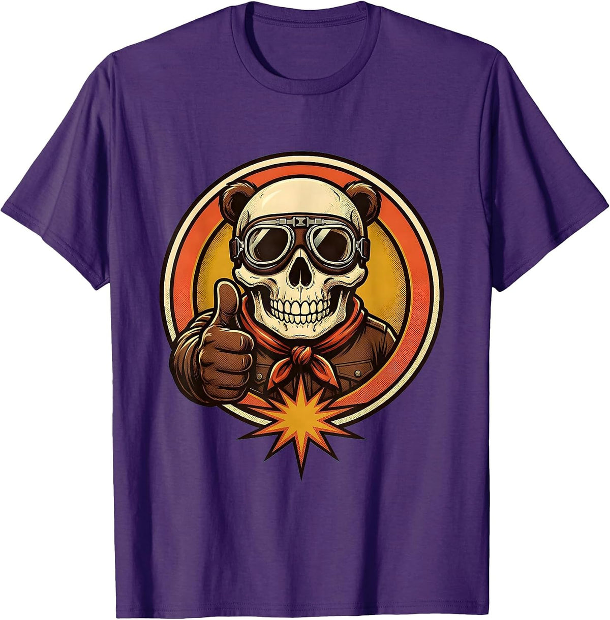 Men's Bear Skull Biker Goggles Bandana Motorcycle Design T-Shirt - Purple
