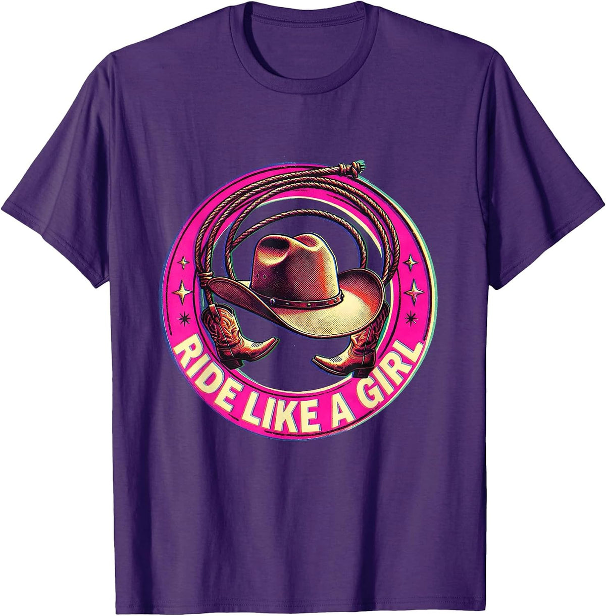 Men's Ride Like a Girl Pink Cowgirl Design T-Shirt - Purple