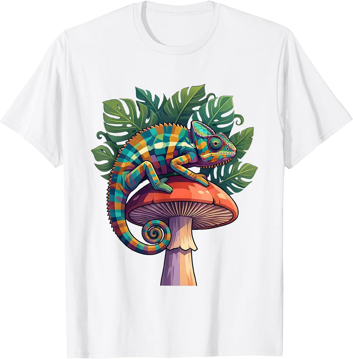 Men's Chameleon Glowing Mushroom Jungle Art T-Shirt - White