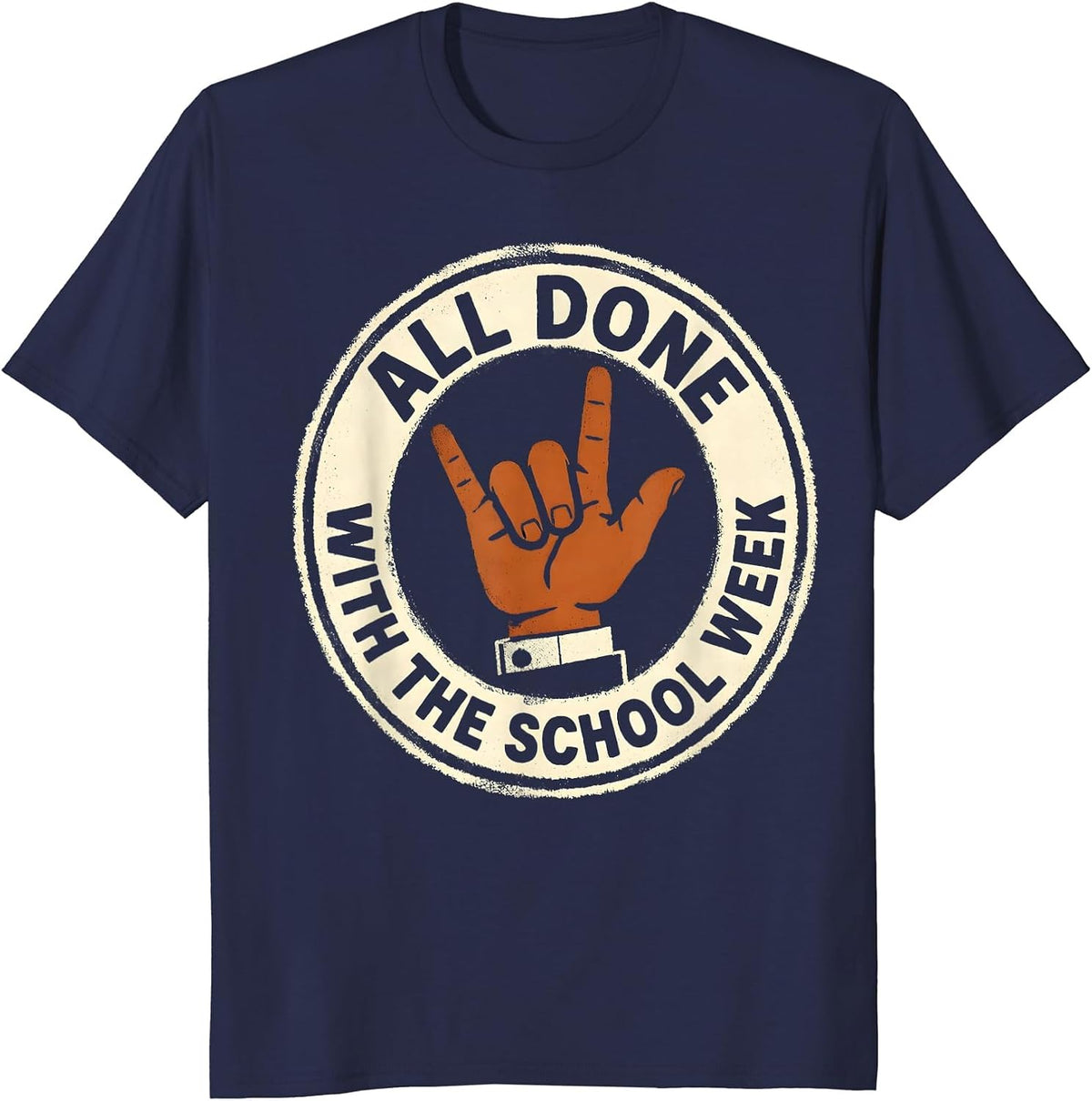 Men's All Done With The School Week Rubber Stamp ASL Teacher T-Shirt - Navy Blue