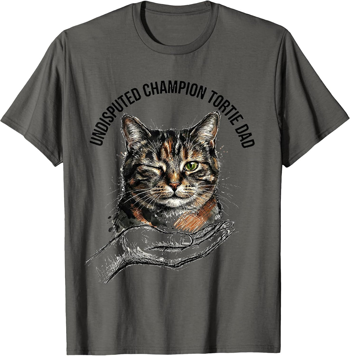 Men's Undisputed Champion Tortie Dad Hand-Sketched Tortie Cat T-Shirt - Asphalt Grey
