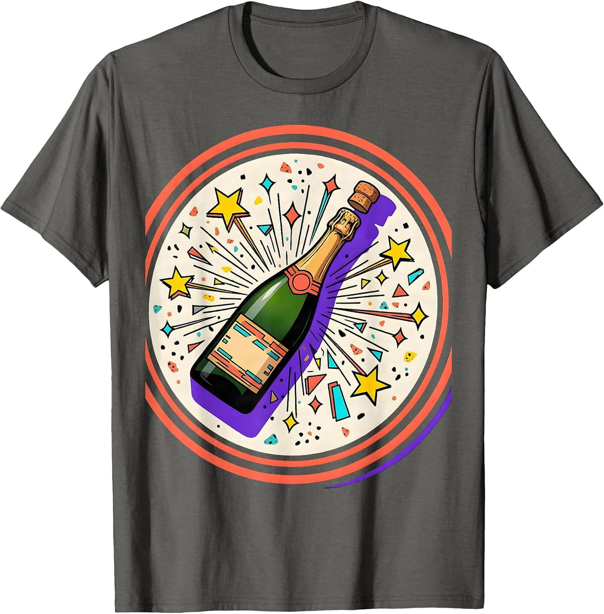 Pop Pop Champagne Cork Launch Stars Graphic T-Shirt - Asphalt Grey