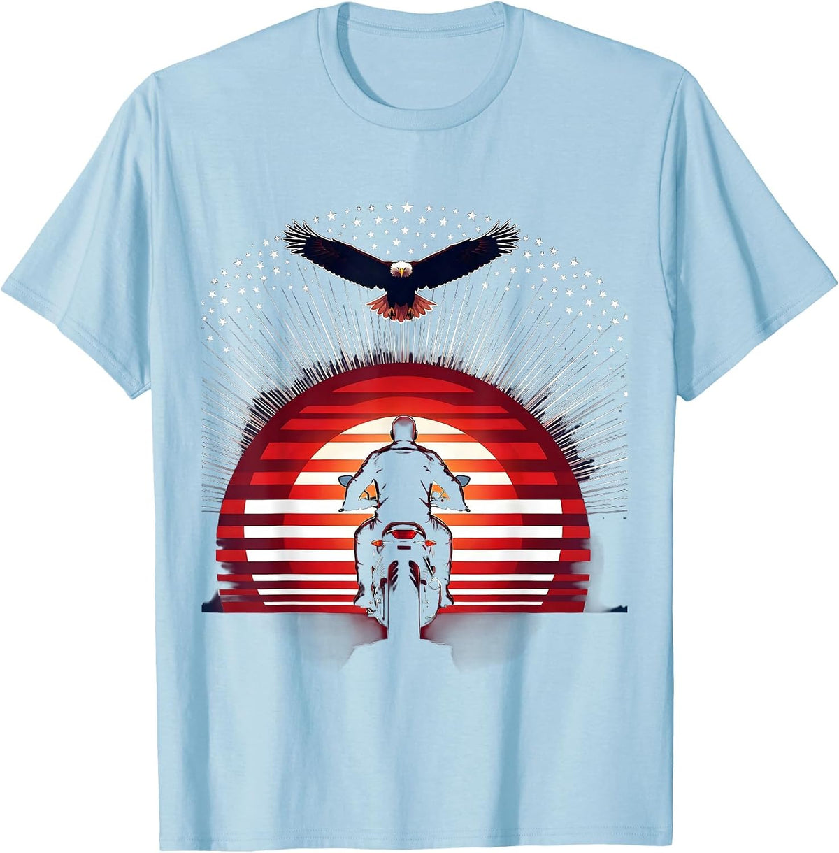 Men's Freedom Lone Rider Motorcycle Sunset Graphic T-Shirt - Baby Blue