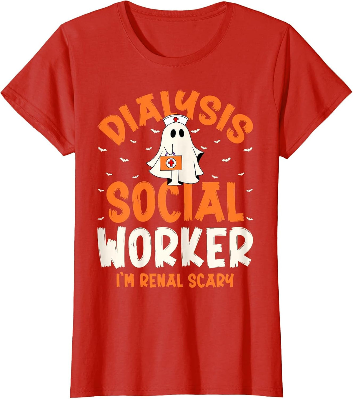 Dialysis Social Worker Renal Scary Ghost Spooky Halloween T-Shirt - Red