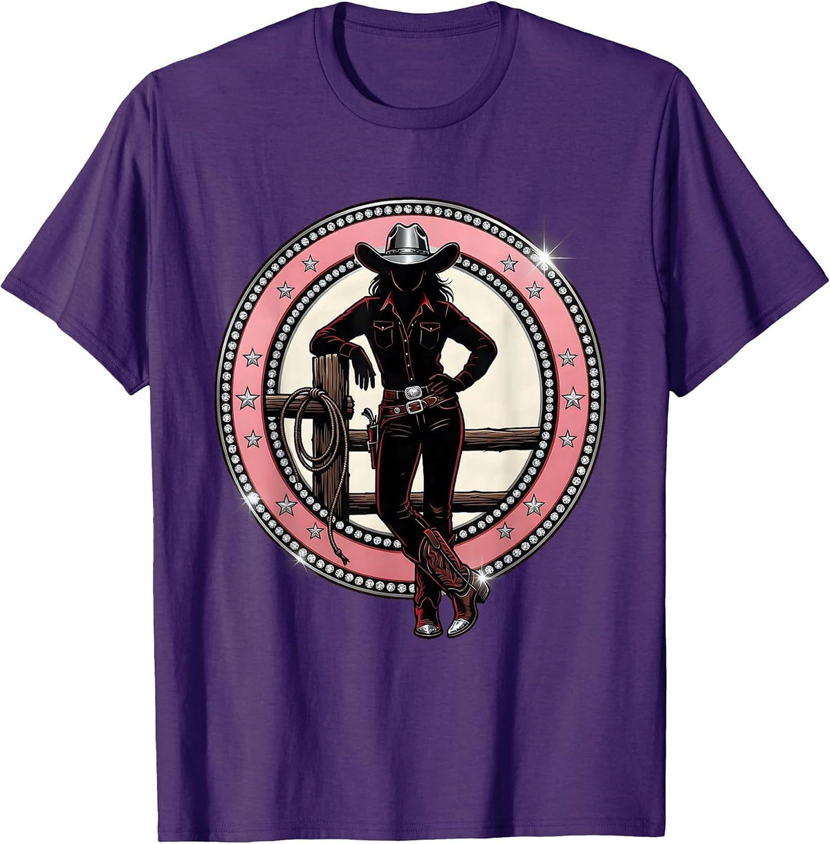 Men's Bold Cowboy Leaning on Fence Post Graphic T-Shirt - Purple
