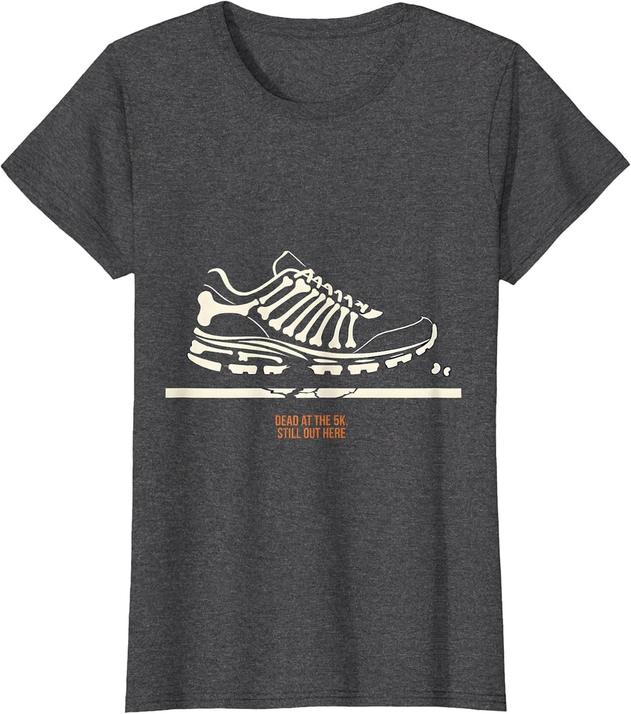 Women's Dead At The 5K, Still Out Here Funny Halloween Running T-Shirt - Dark Heather Grey