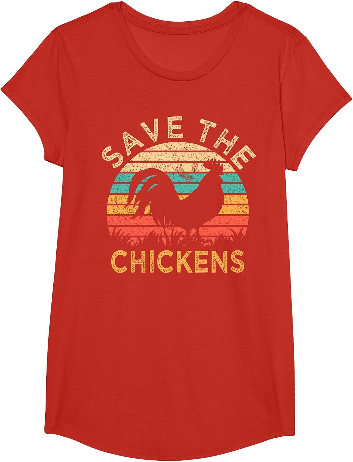 Save The Chickens Funny Vegetarian Vegan Chicken Lover T-Shirt - Girls Red