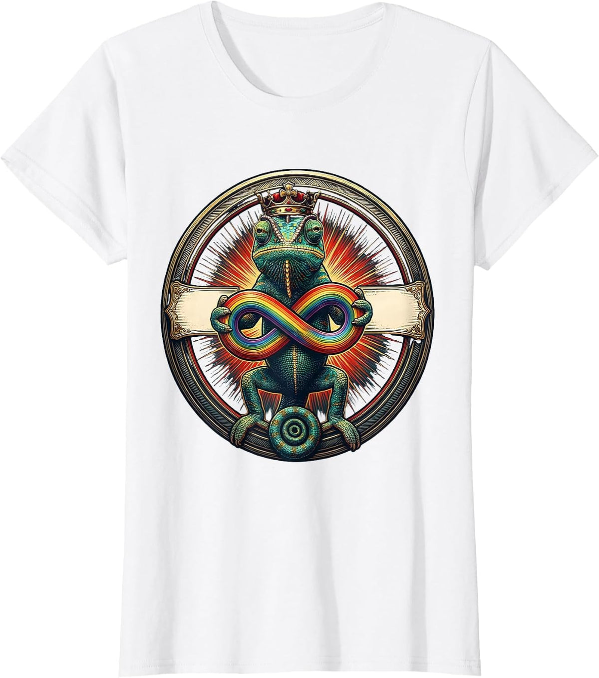 Women's Crowned Chameleon Monarch Meme Funny Autistic Humor T-Shirt - White