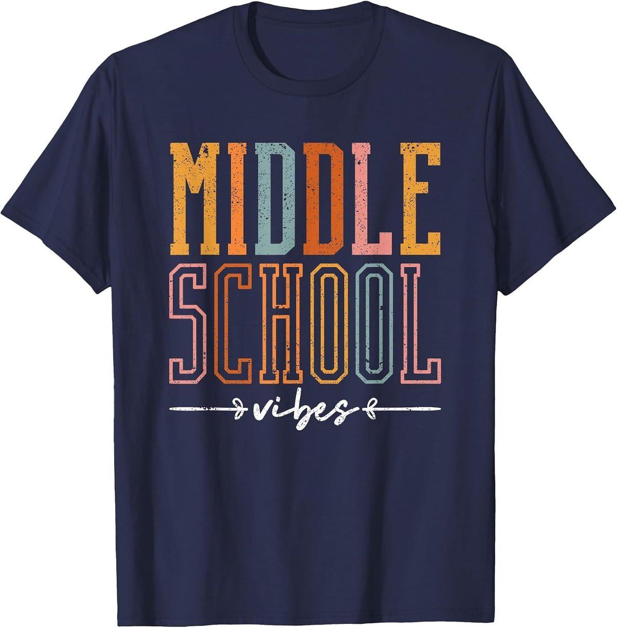 Middle School Vibes Funny Teacher Student Learning Education T-Shirt - Navy Blue