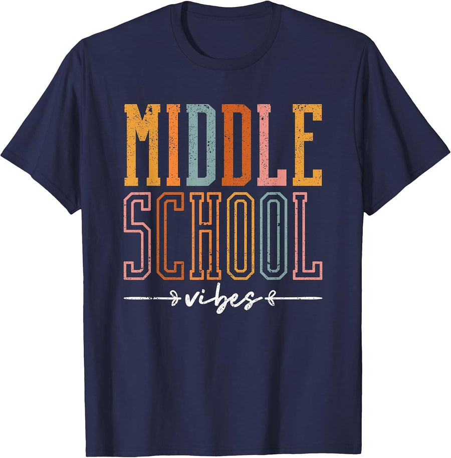 Middle School Vibes Funny Teacher Student Learning Education T-Shirt - Navy Blue