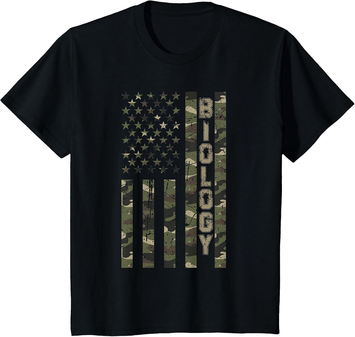 Biology United States Distressed Camo w US Flag T-Shirt - Black