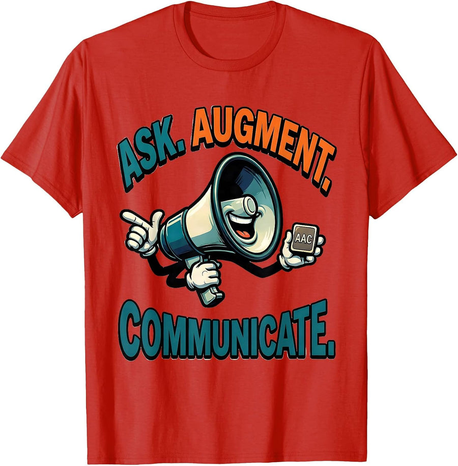 Men's Ask Augment Communicate Cartoon AAC Speech Therapy SLP T-Shirt - Red