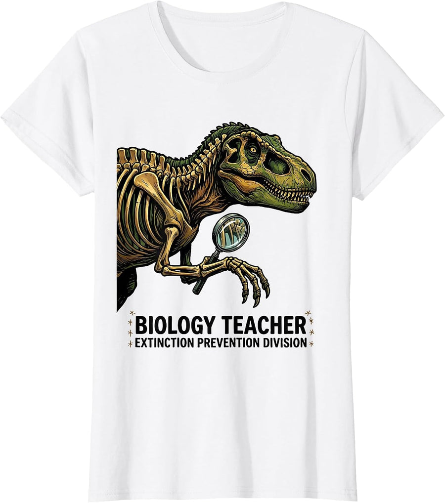 Women's Biology Teacher Extinction Prevention Division Funny Teacher T-Shirt - White