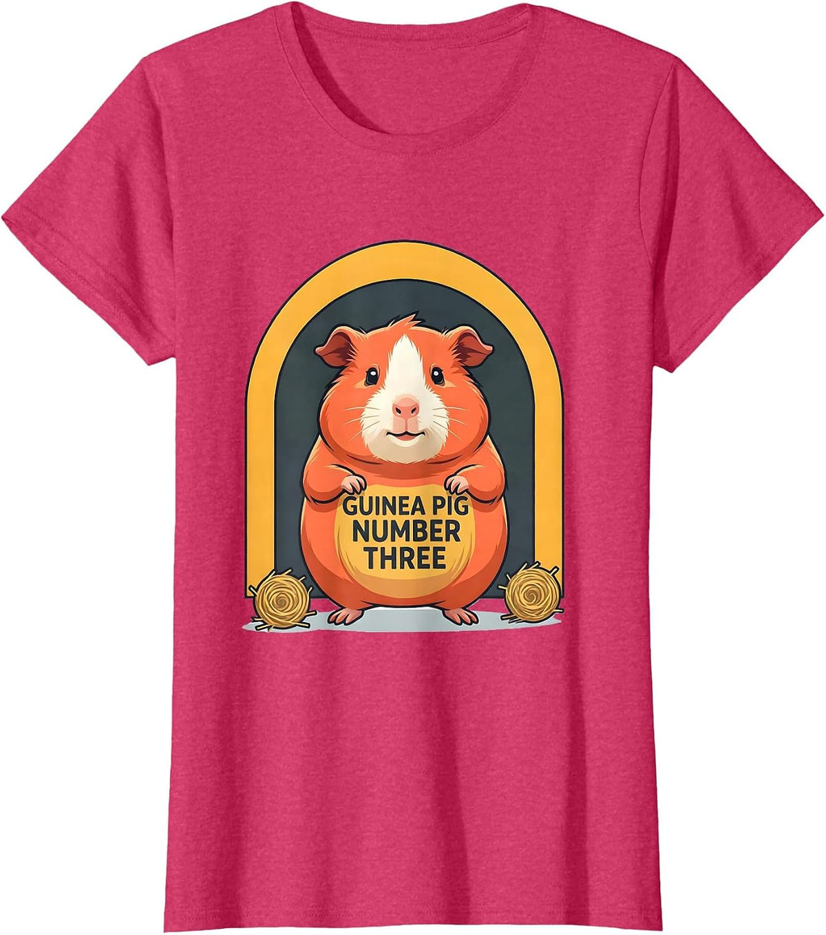 Women's Guinea Pig Number Three Flat Vector Pet Lover Humor T-Shirt - Red Heather