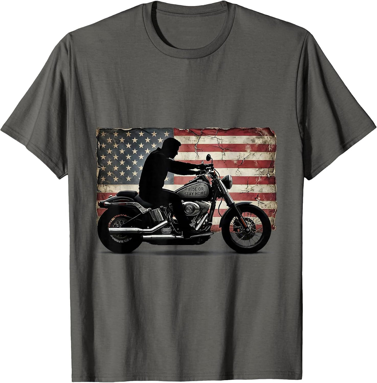 Men's Ride Or Stay Home Bold Motorcycle Design T-Shirt - Asphalt Grey