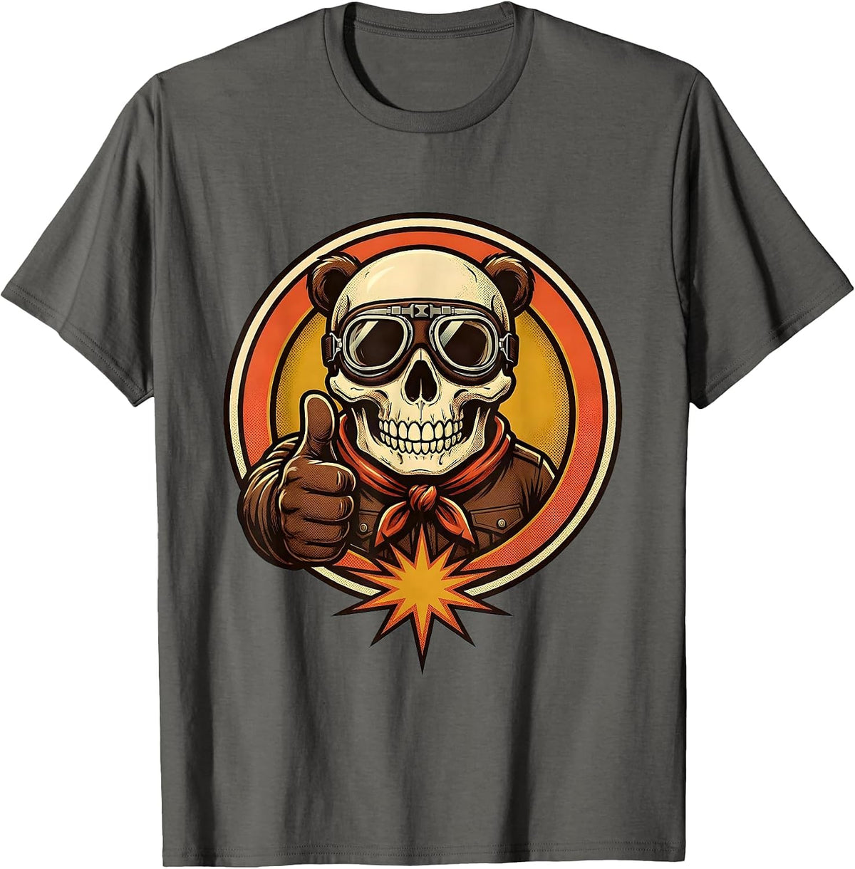Men's Bear Skull Biker Goggles Bandana Motorcycle Design T-Shirt - Asphalt Grey