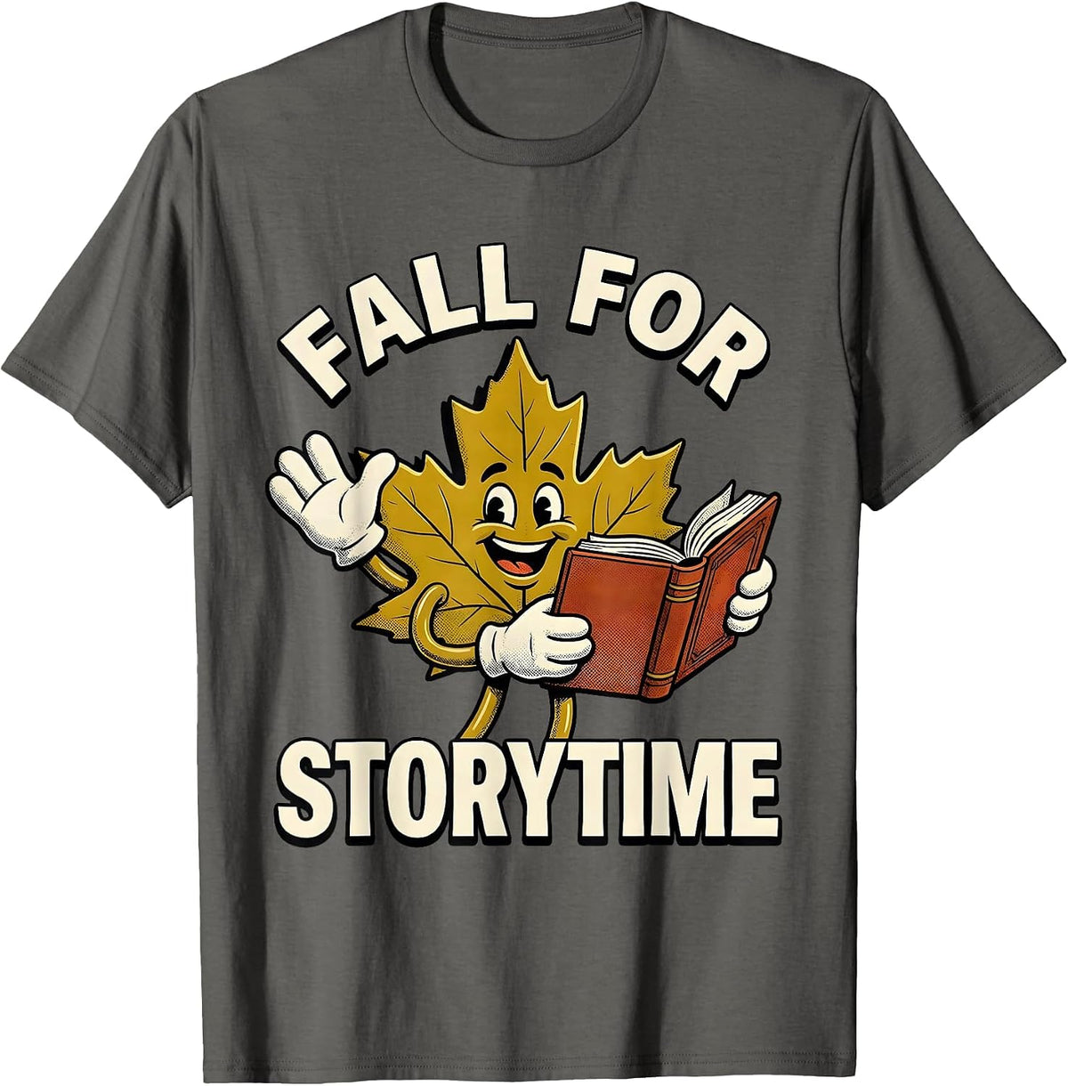 Fall For Storytime Retro Cartoon Teacher Fall Classroom Wear T-Shirt - Asphalt Grey