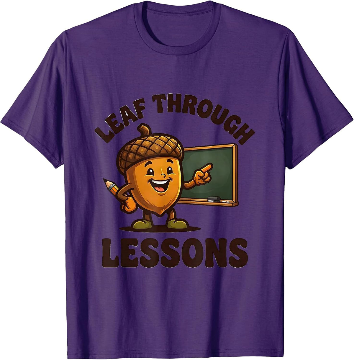 Men's Leaf Through Lessons Retro Teacher Fall Halloween Classroom T-Shirt - Purple