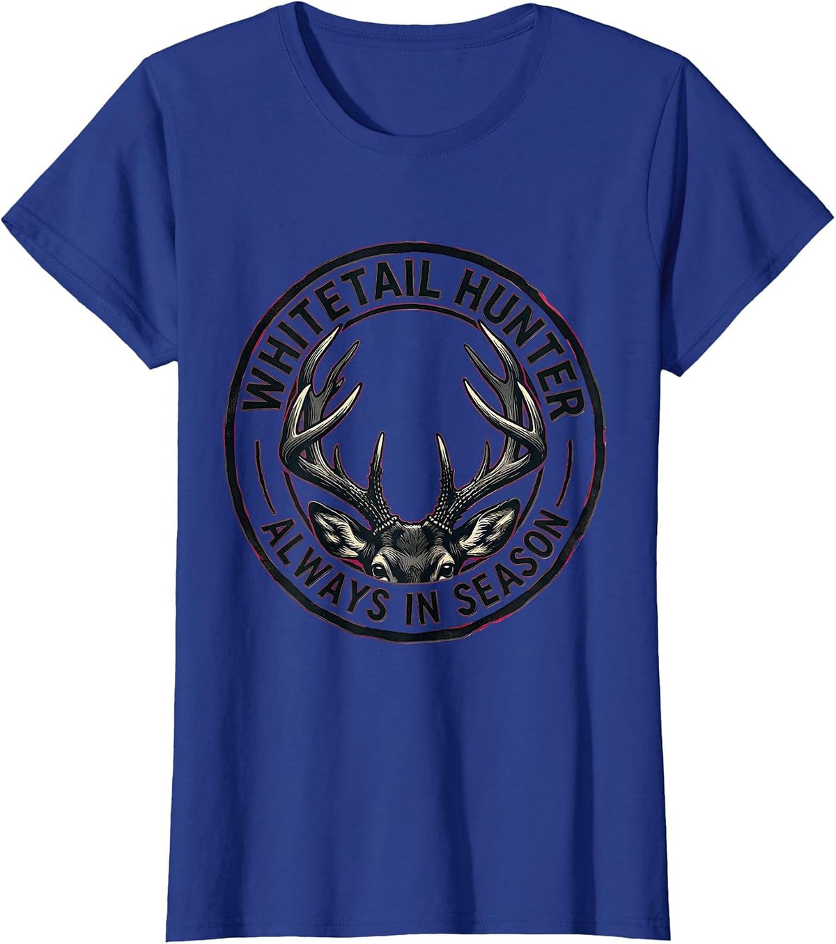 Women's Whitetail Hunter, Always In Season Linocut Deer Hunting Dad T-Shirt - Royal Blue