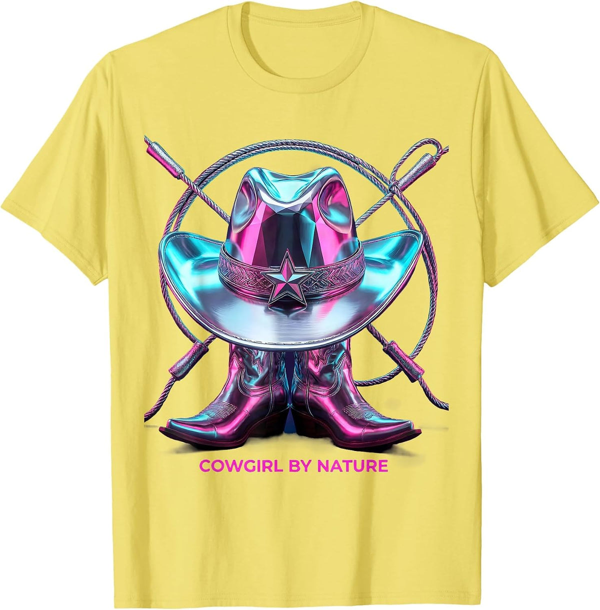 Men's Cowgirl By Nature Western Spirit Design T-Shirt - Lemon Yellow
