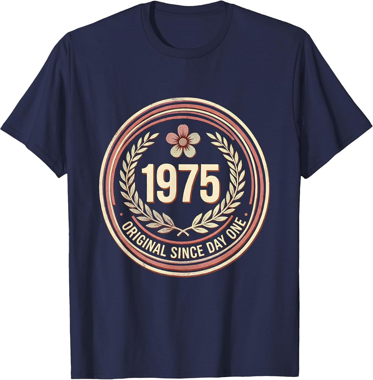 Vintage 1975 Original Since Day One Birthday Design T-Shirt - Navy Blue