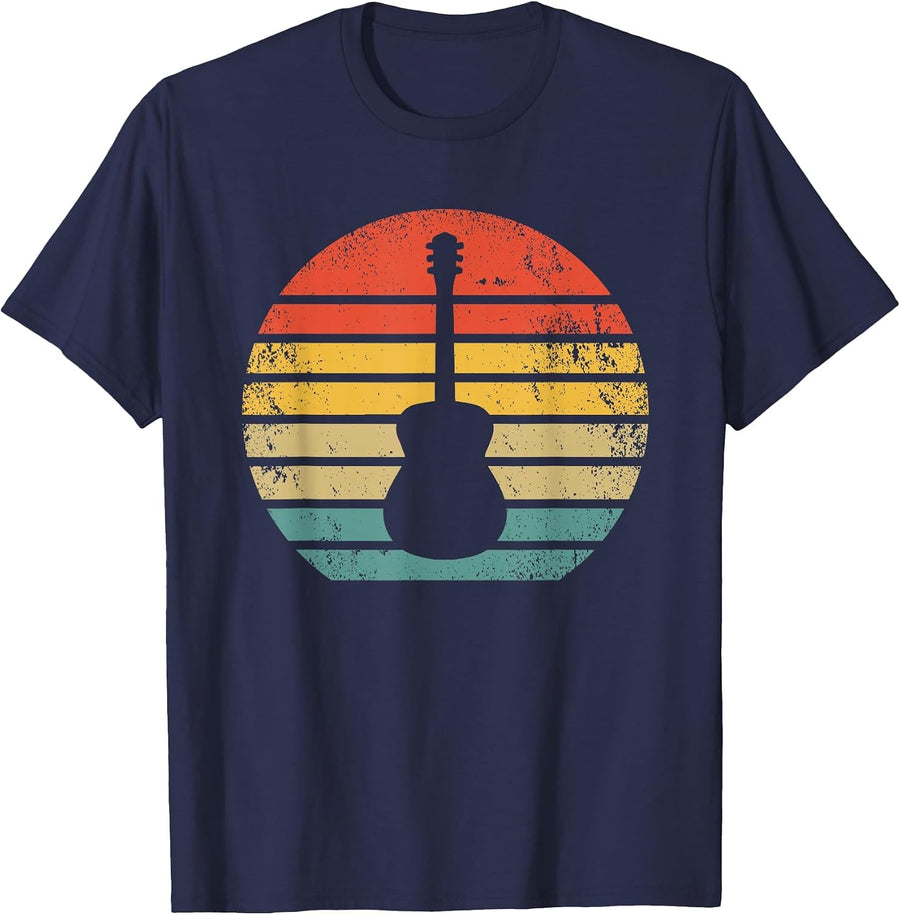 Retro Acoustic Guitar Musician - Vintage Acoustic Guitarist T-Shirt - Navy Blue
