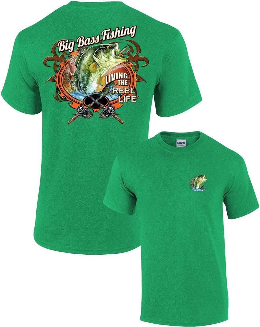 Trenz Shirt Company Big Bass Fishing T-Shirt Fisherman Outdoors Fish Boating Sporting Sport - Small - Kelly - As Pictured