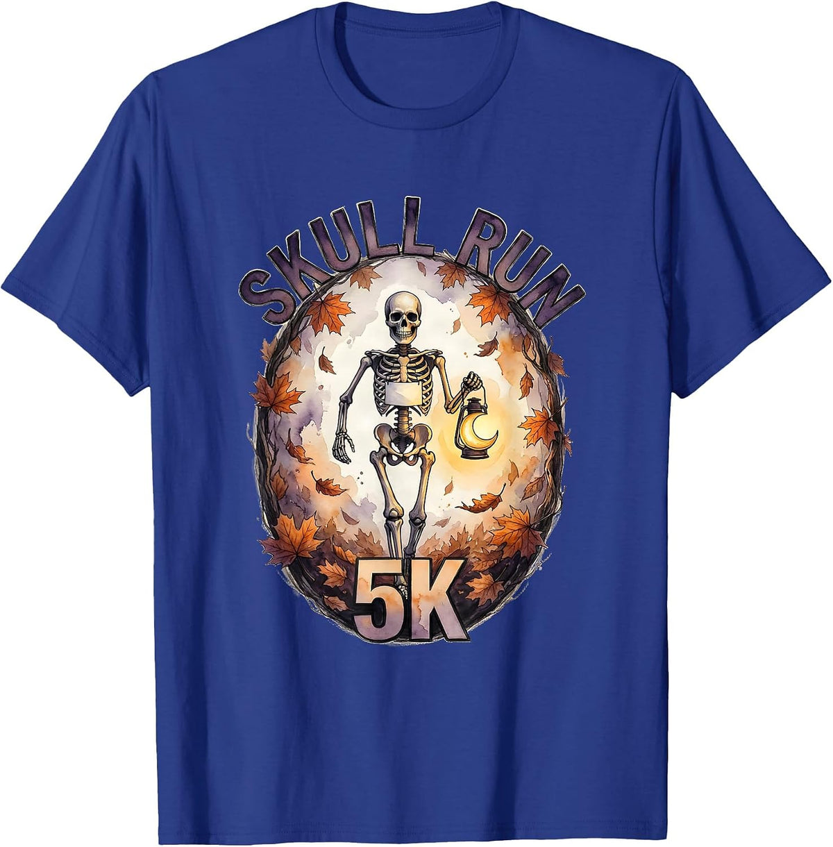 Skull Run 5K Watercolor Skeleton Runner Halloween Fun Run T-Shirt - Royal Blue