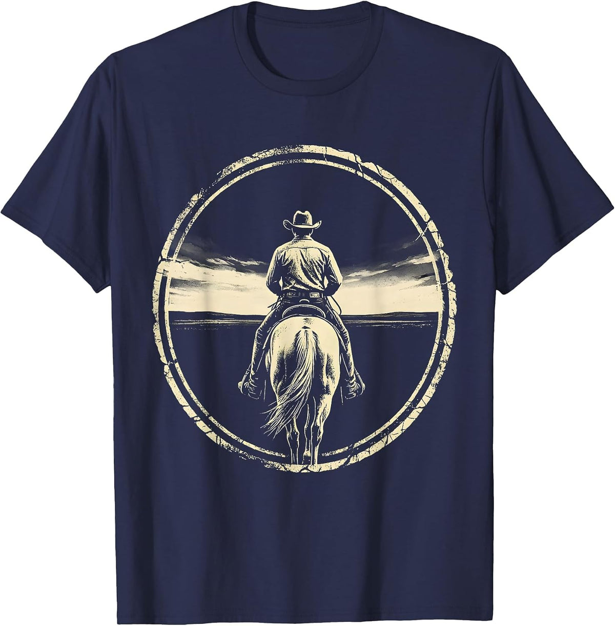 Cowgirl Silhouette Wide Open Plains 90s Country T-Shirt - Navy Blue