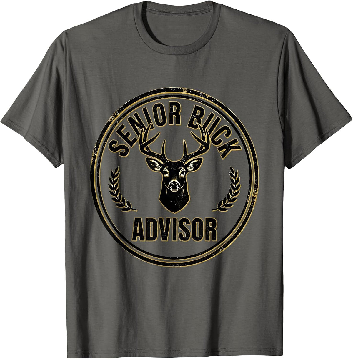 Men's Senior Buck Advisor Funny Deer Hunting Hunter Dad Gift T-Shirt - Asphalt Grey
