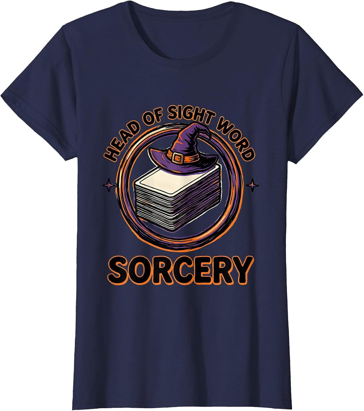 Women's Head Of Sight Word Sorcery Funny Teacher Halloween School T-Shirt - Navy Blue