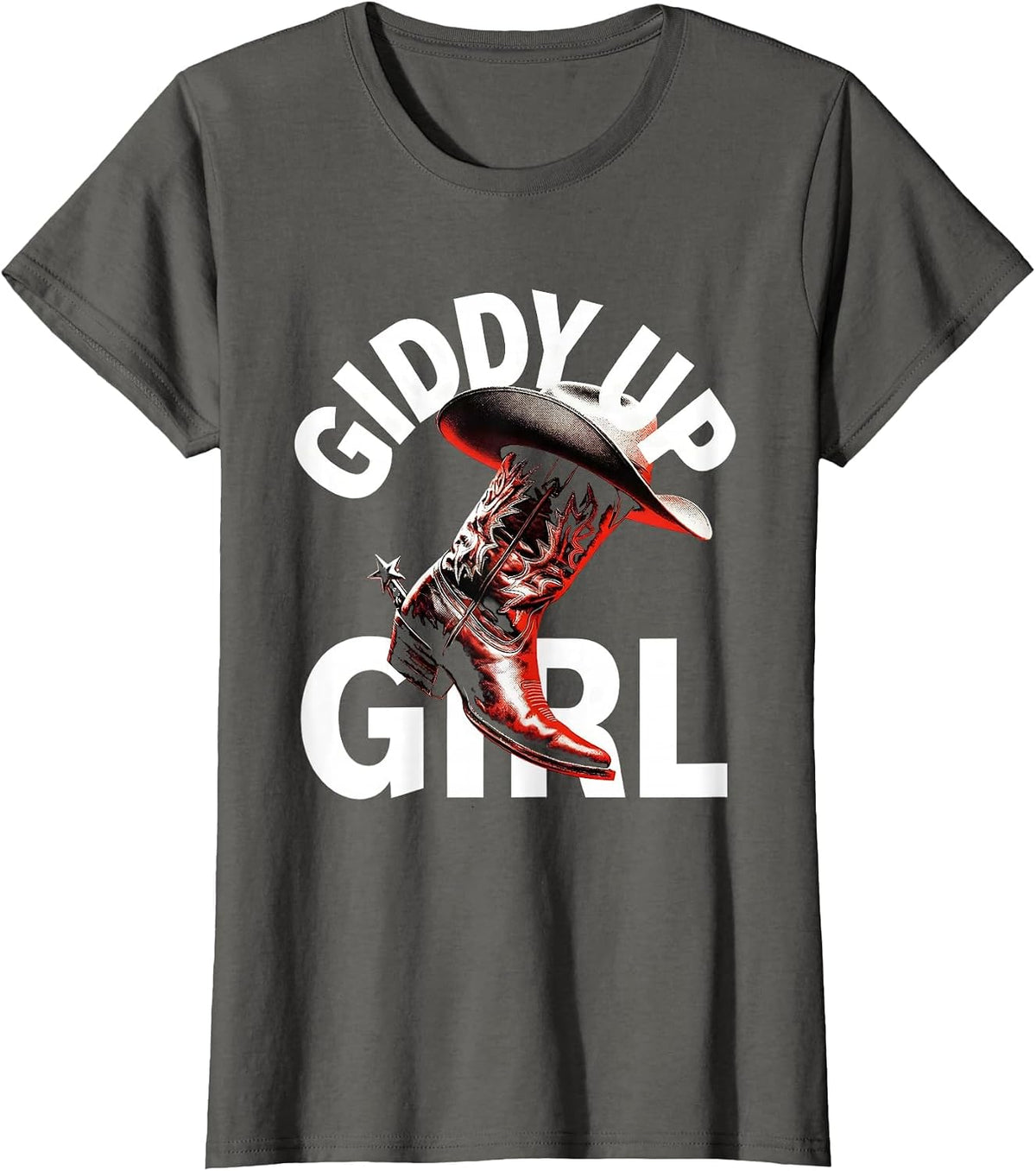 Women's Giddy Up Girl Cowgirl Western Design T-Shirt - Asphalt Grey
