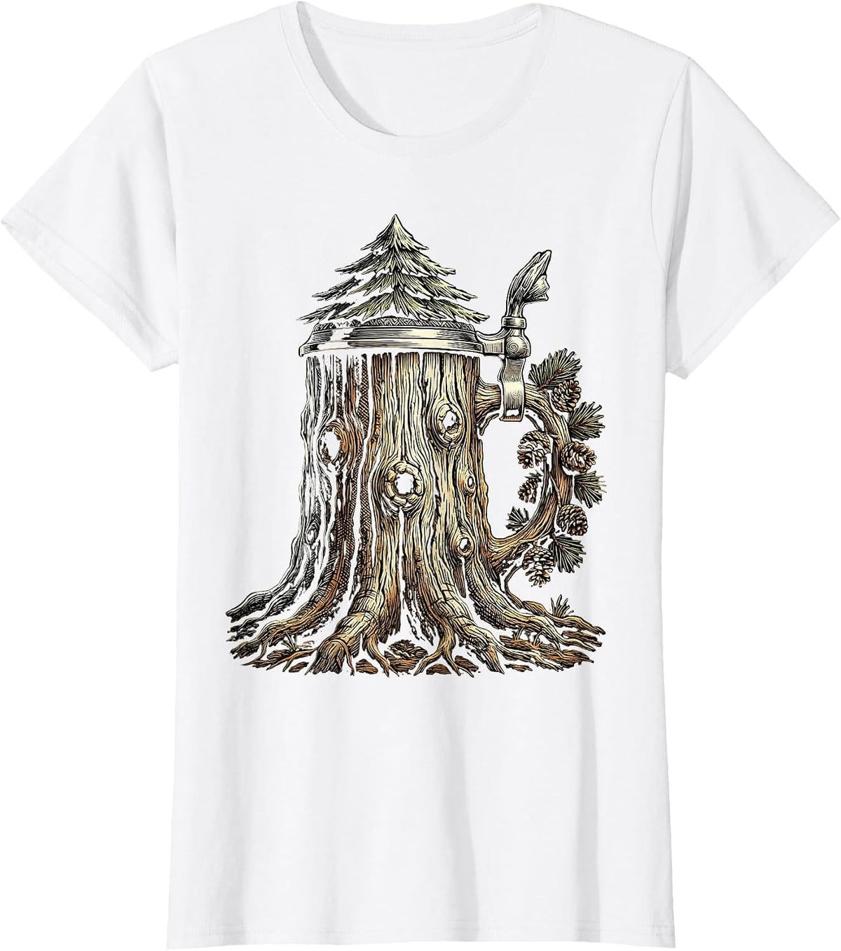 Women's Pine Tree Stein Oktoberfest Graphic T-Shirt - White