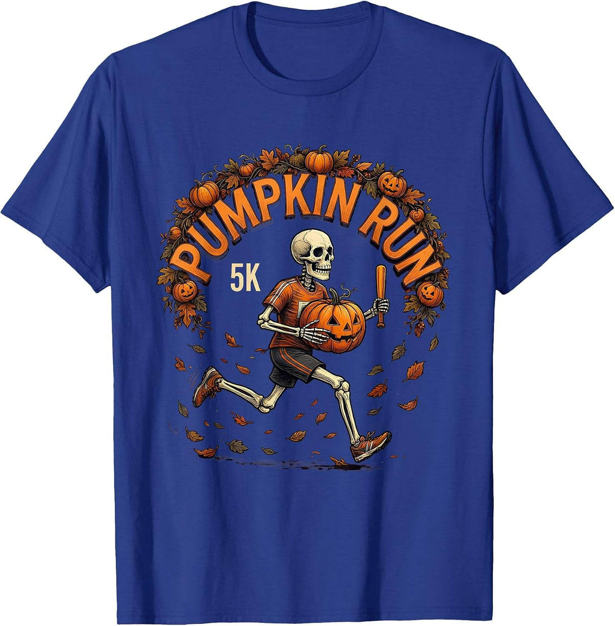 Men's Pumpkin Run 5K Funny Halloween Skeleton Runner Costume T-Shirt - Royal Blue