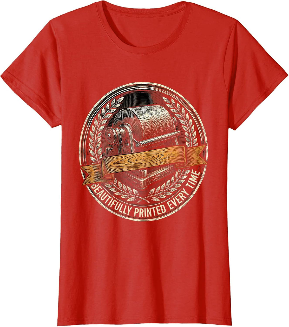 Beautifully Printed Every Time Graphic Design T-Shirt - Red