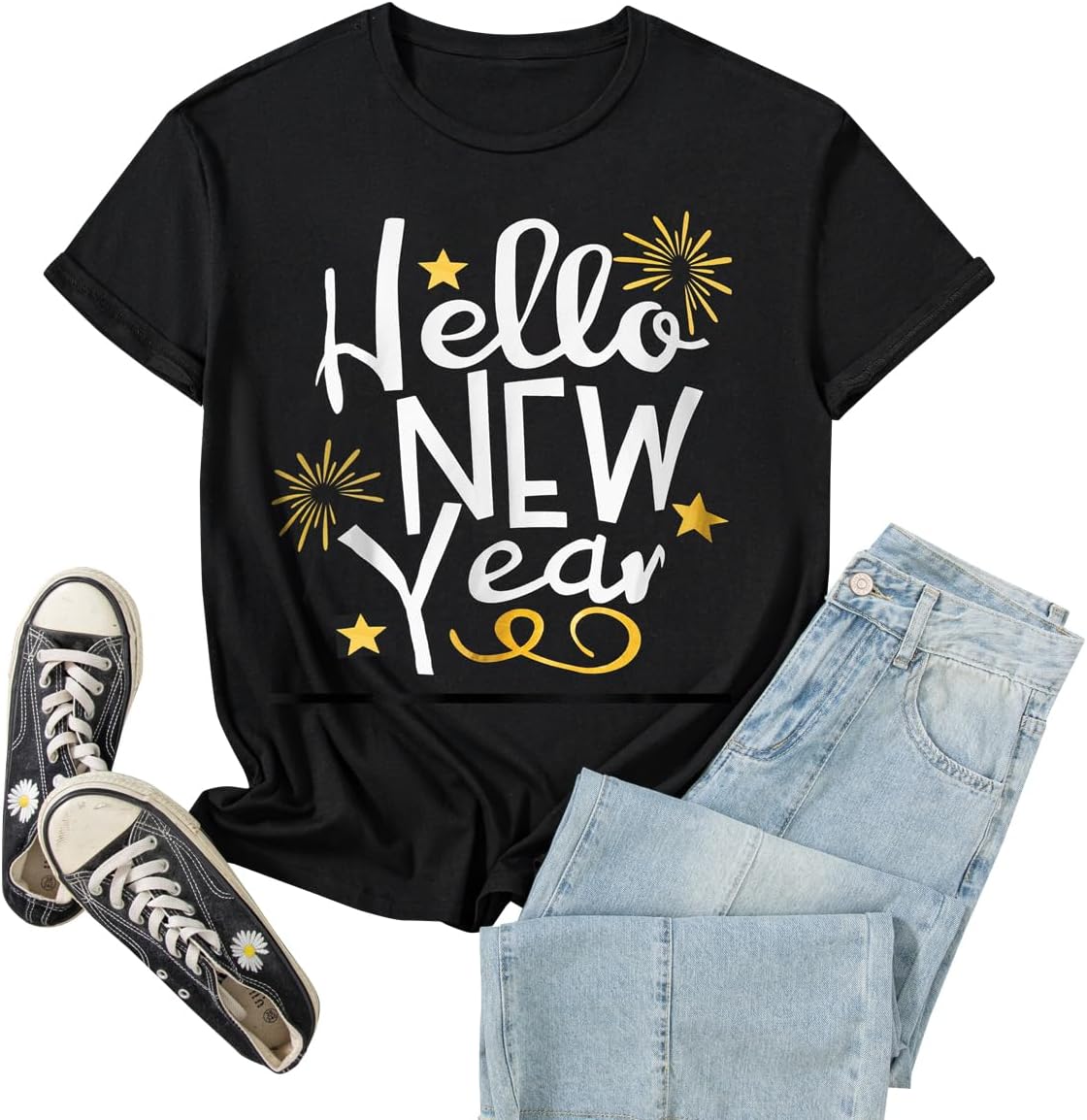 Hello New Year Shirt Womens New Years Eve T Shirt Celebrate 2027 Tee - Black