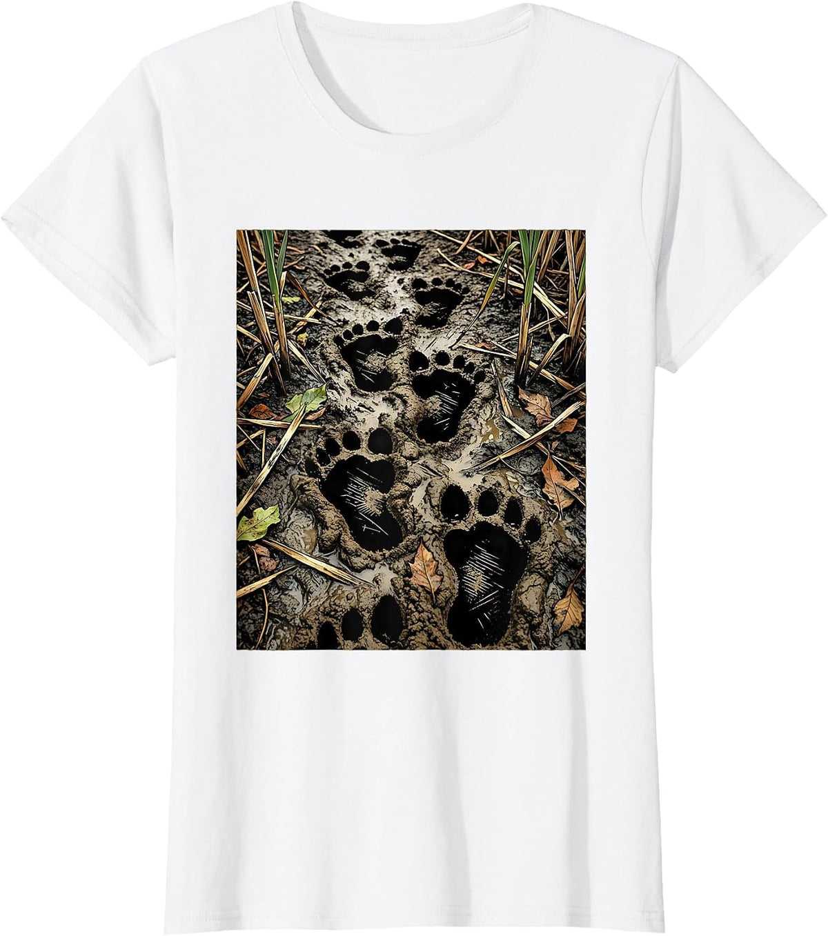 Bottomland Camo Whitetail Deer Tracks Design T-Shirt - White