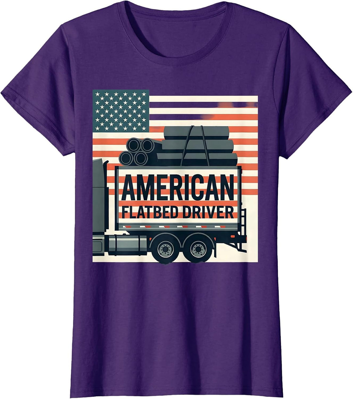 Women's American Flatbed Driver Patriotic Semi Truck Driver Gift T-Shirt - Purple