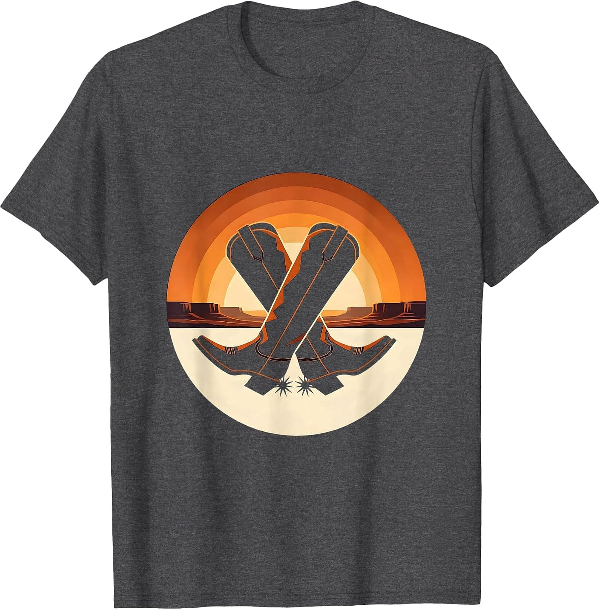 Men's Crossed Cowgirl Boots Spurred Western Design T-Shirt - Dark Heather Grey