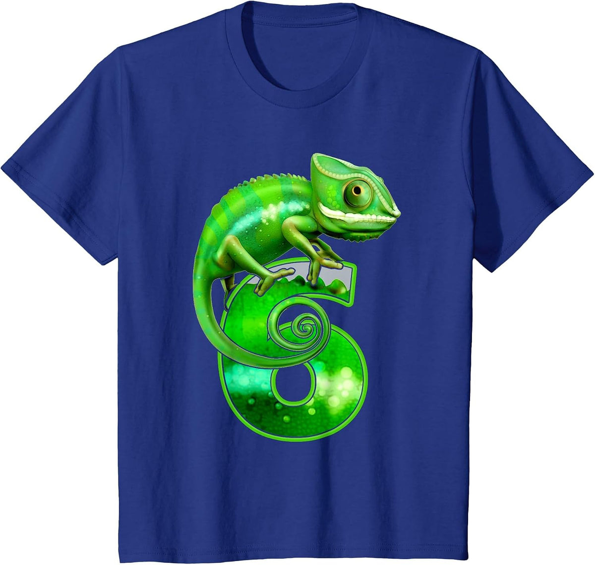 Kids 6 Years Old Lizard 6th Birthday Party Chameleon T-Shirt - Royal Blue