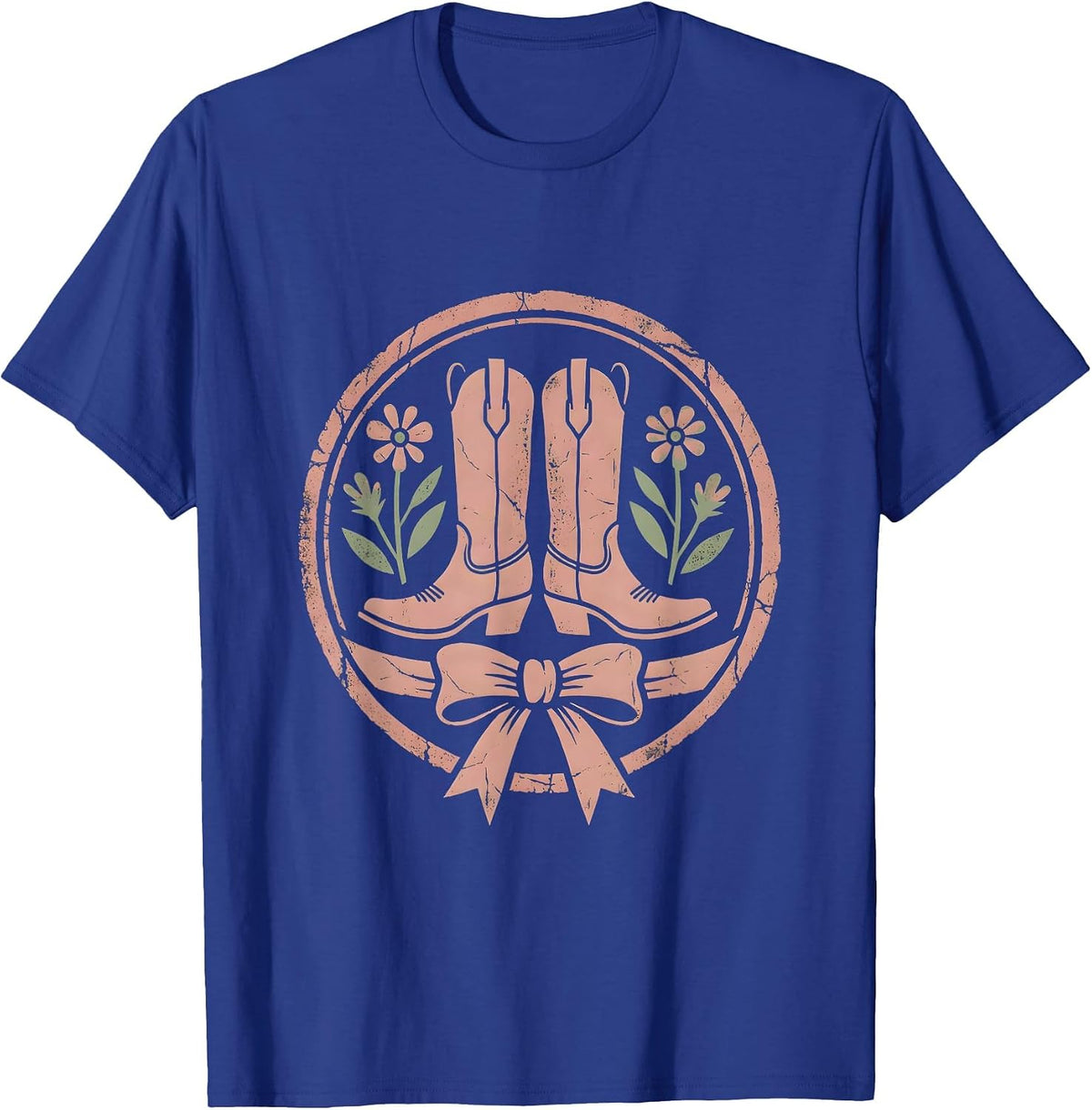 Cowgirl Boots Spurs and Wildflowers Graphic T-Shirt - Royal Blue
