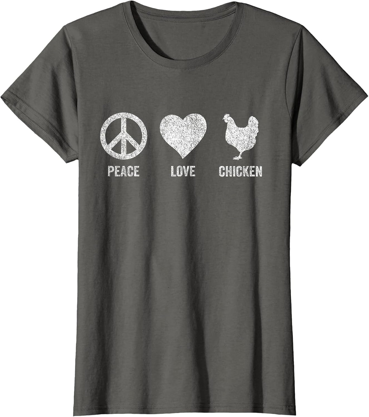 Peace Love Chicken Lover Funny Chicken Quote Retro T-Shirt - Asphalt Grey