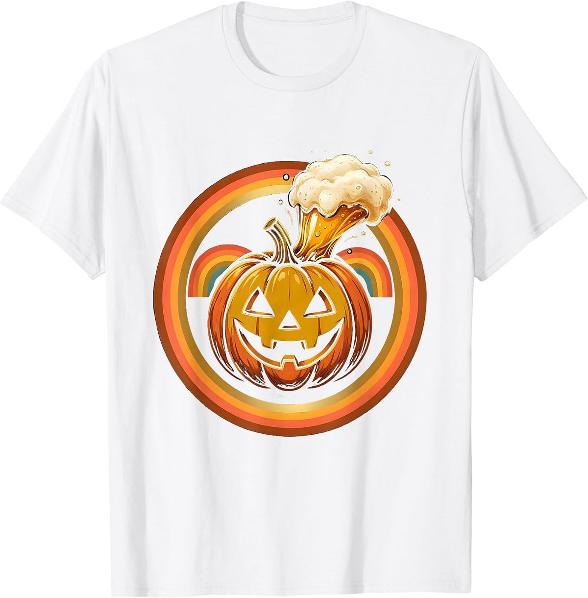 Men's Happy Hour Halloween Jack-O-Lantern Beer Design T-Shirt - White