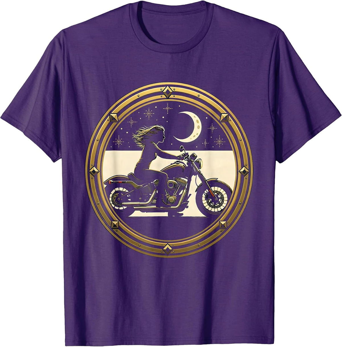 Biker Under the Stars Motorcycle Night Ride T-Shirt - Purple