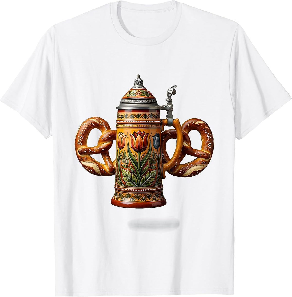 Men's Pretzel and Beer Stein Tavern Illustration T-Shirt - White