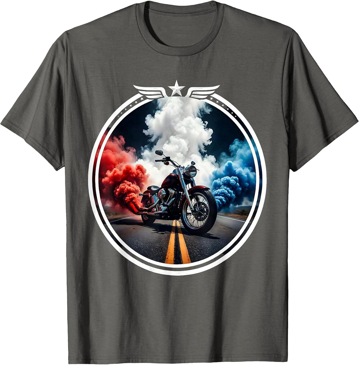 Vintage Motorcycle Lone Highway Dusk Freedom USA T-Shirt - Asphalt Grey