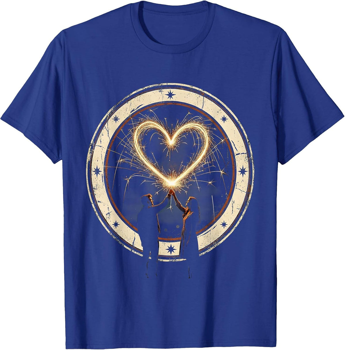 Couples Sparkler Heart Drawing Romantic Design T-Shirt - Royal Blue