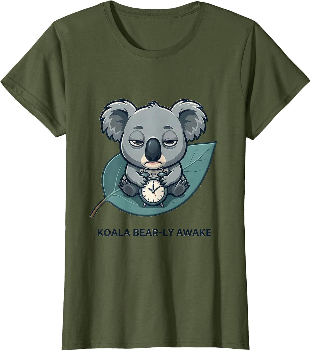 Women's Koala Bear-ly Awake Funny Koala Lover Cute Animal Humor T-Shirt - Olive Green